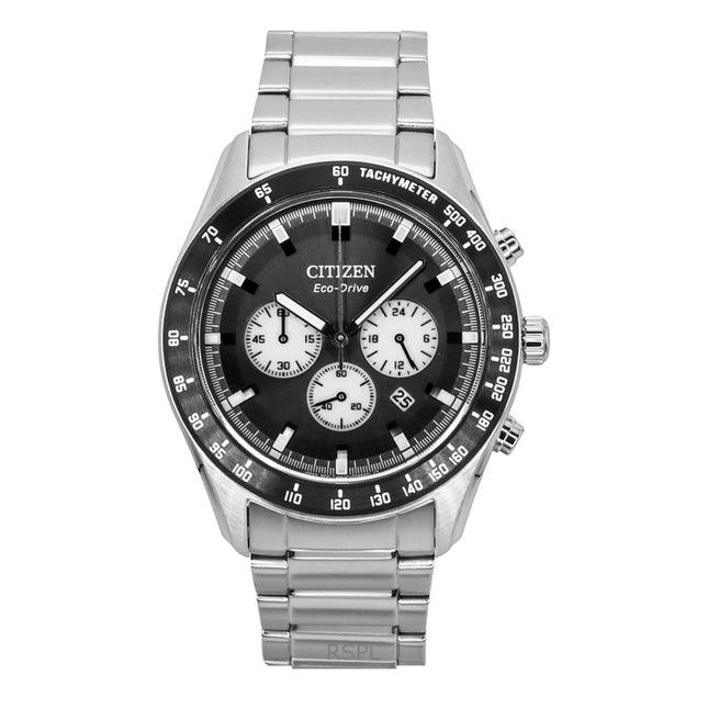 Citizen Eco-Drive Chronograph Stainless Steel Black Dial CA4674-58E 100M Men's Watch
