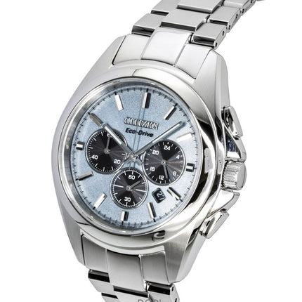 Citizen Sport Luxury Chronograph Stainless Steel Light Blue Dial Eco-Drive CA4680-55L 100M Men's Watch