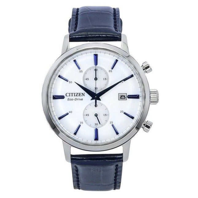 Citizen Eco-Drive Chronograph Leather Strap White Dial CA7069-16A Mens Watch