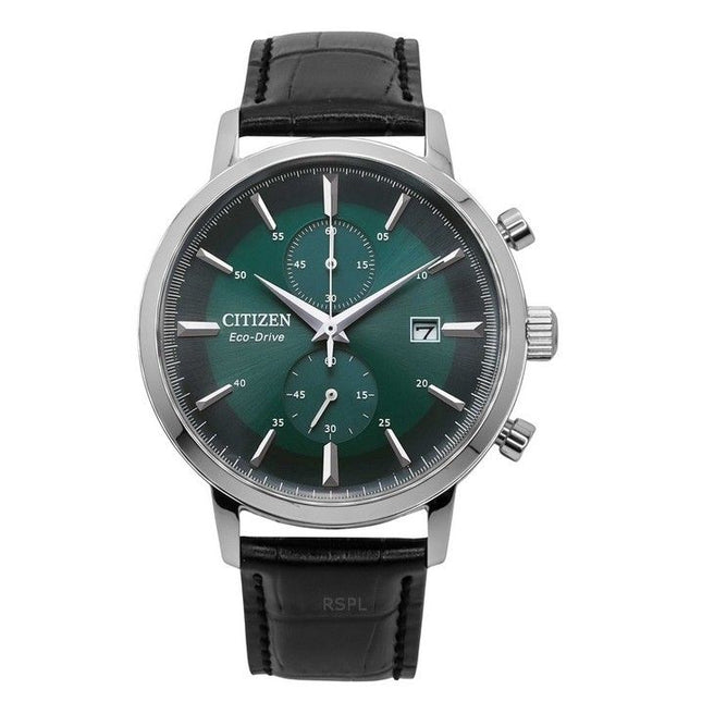 Citizen Eco-Drive Chronograph Leather Strap Green Dial CA7069-24X Mens Watch