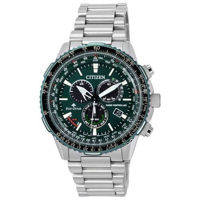 Citizen Promaster Sky A-T Radio Controlled Chronograph Green Dial Eco-Drive CB5004-59W 200M Men's Pilot Watch