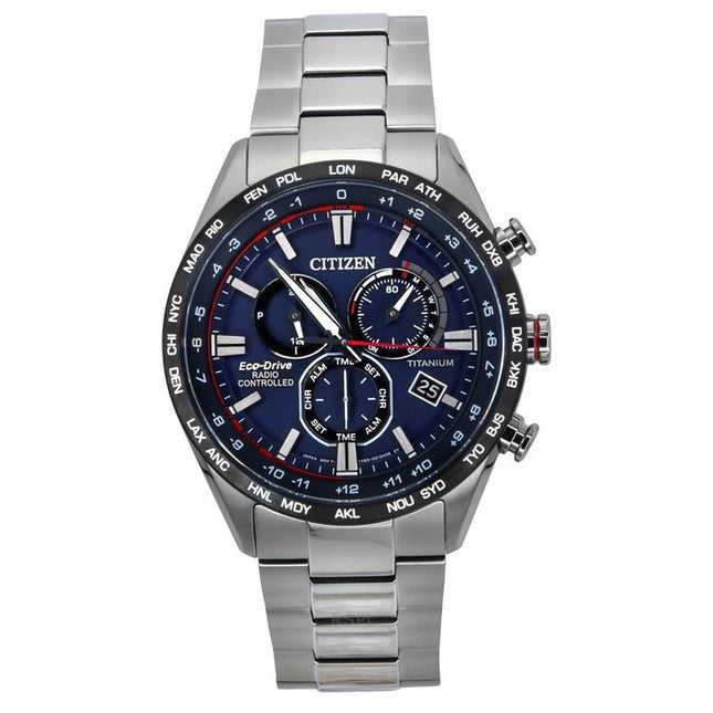 Citizen Radio Controlled Chronograph Super Titanium Blue Dial Eco-Drive CB5945-85L 100M Men's Watch