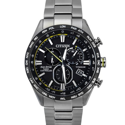 Citizen Radio Controlled Chronograph Super Titanium Black Dial Eco-Drive CB5947-80E 100M Men's Watch