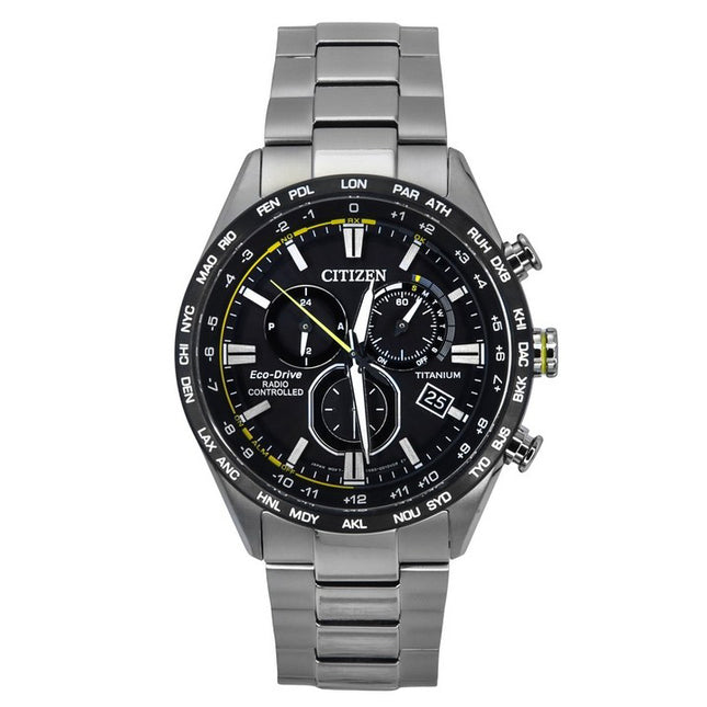 Citizen Radio Controlled Chronograph Super Titanium Black Dial Eco-Drive CB5947-80E 100M Men's Watch