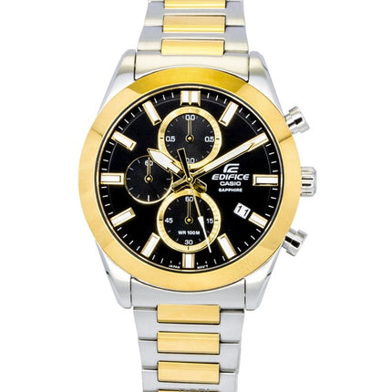 Casio Edifice Analog Chronograph Two Tone Stainless Steel Black Dial Quartz EFB-710SG-1AV 100M Men's Watch