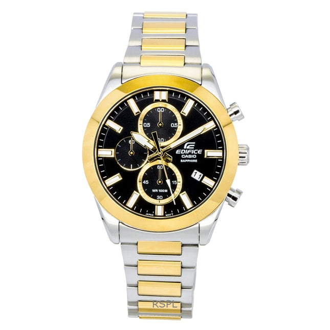 Casio Edifice Analog Chronograph Two Tone Stainless Steel Black Dial Quartz EFB-710SG-1AV 100M Men's Watch