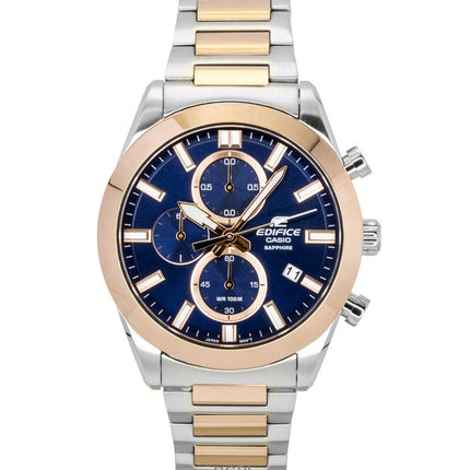 Casio Edifice Analog Chronograph Two Tone Stainless Steel Blue Dial Quartz EFB-710SG-2AV 100M Men's Watch