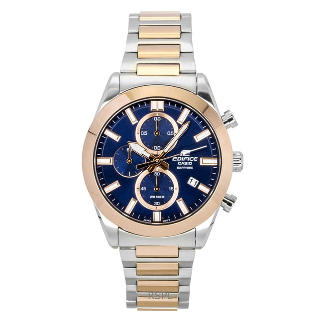 Casio Edifice Analog Chronograph Two Tone Stainless Steel Blue Dial Quartz EFB-710SG-2AV 100M Men's Watch