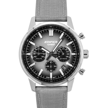 Casio Edifice Analog Chronograph Leather Strap Grey Dial Quartz EFR-575C-8A 100M Men's Watch