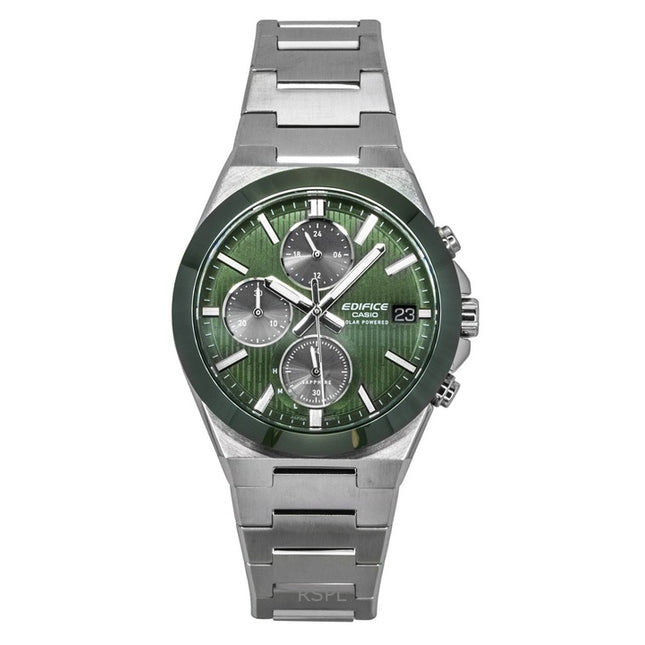 Casio Edifice Analog Chronograph Stainless Steel Green Dial Solar EFS-S650D-3A 100M Men's Watch