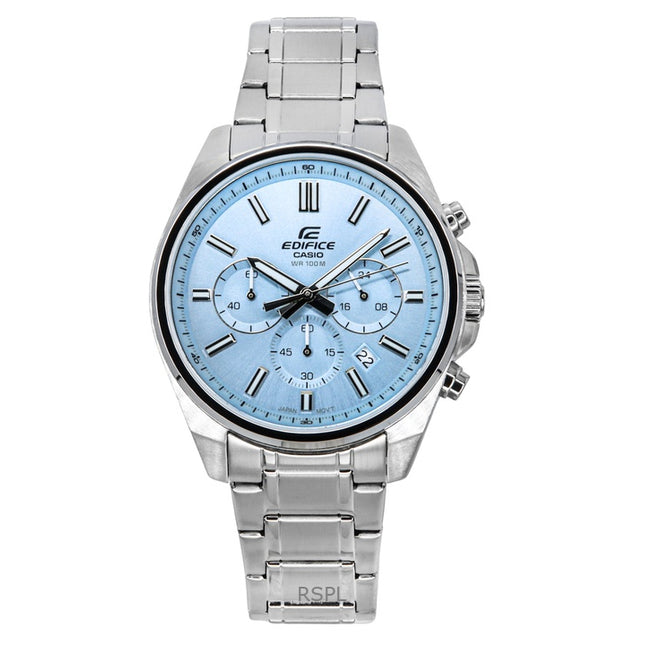 Casio Edifice Analog Standard Chronograph Light Blue Dial Quartz EFV-650D-2BV 100M Men's Watch