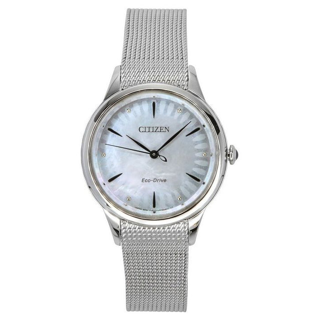 Citizen L Stainless Steel Mother Of Pearl Dial Eco-Drive EM1150-86D Women's Watch