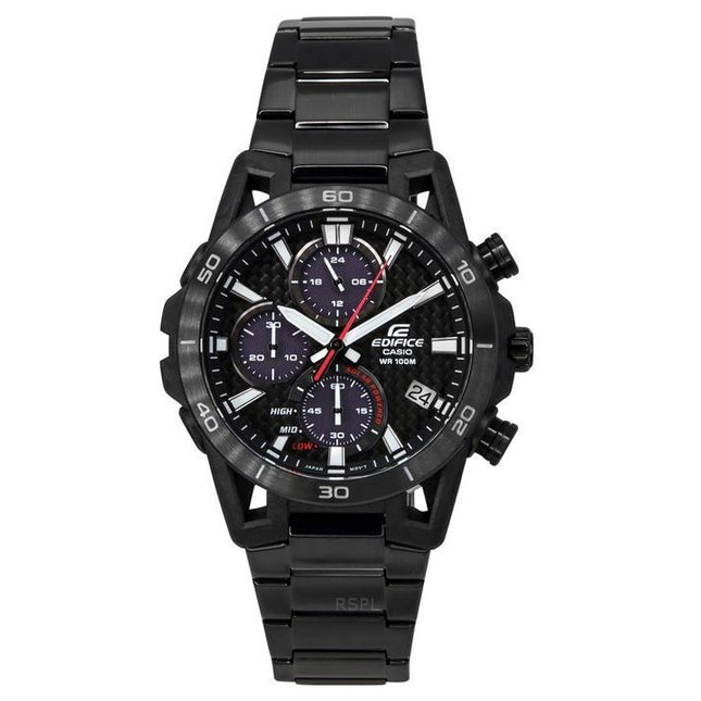 Casio Edifice Sospensione Analog Chronograph Black Ion Stainless Steel Black Dial Solar EQS-960DC-1AV 100M Men's Watch