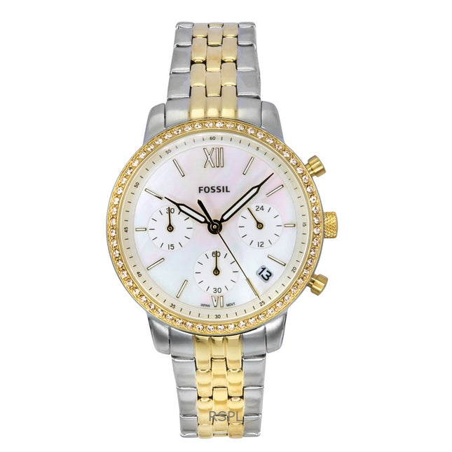 Fossil Neutra Chronograph Two Tone Stainless Steel White Mother Of Pearl Dial Quartz ES5216 Women's Watch