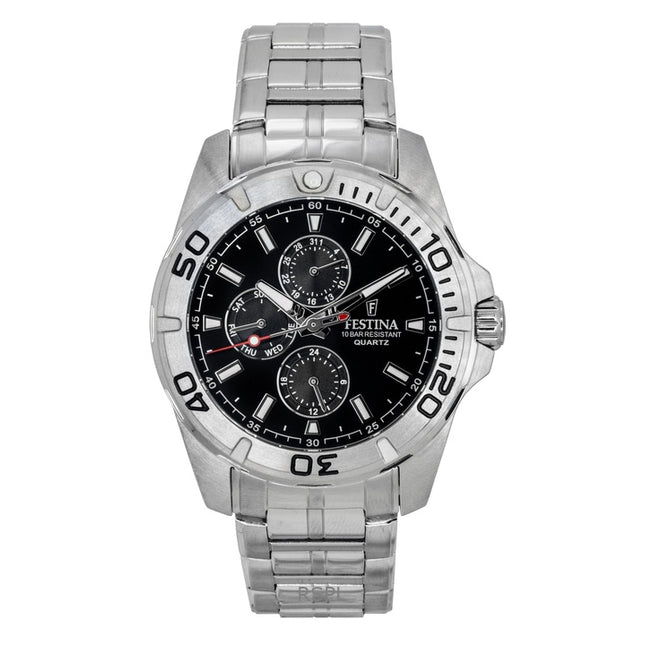 Festina Multifunction Stainless Steel Black Dial Quartz F20445-3 100M Men's Watch