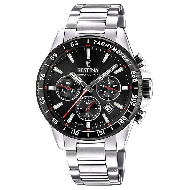 Festina Timeless Chronograph Stainless Steel Black Dial Quartz F20560-6 100M Men's Watch