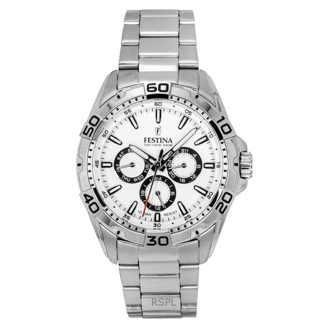 Festina Stainless Steel Multifunction White Dial Quartz F20623-1 100M Men's Watch