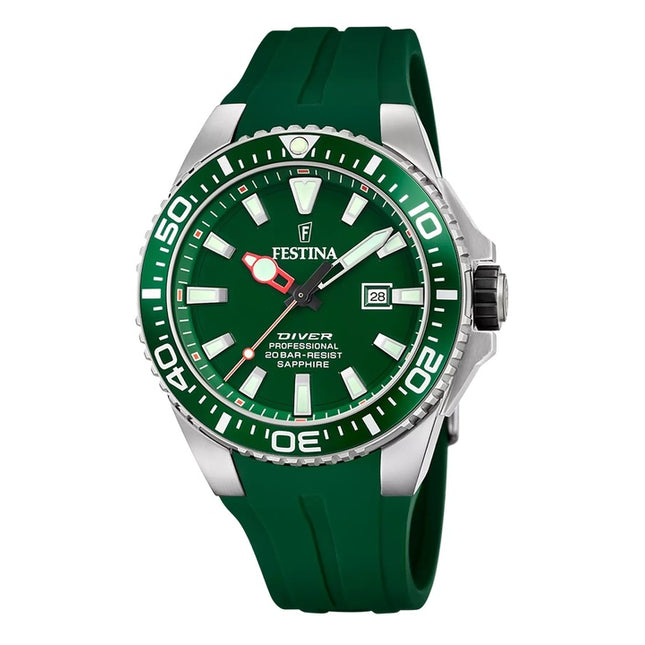 Festina The Originals Rubber Strap Green Dial Quartz Diver's F20664-2 200M Men's Watch