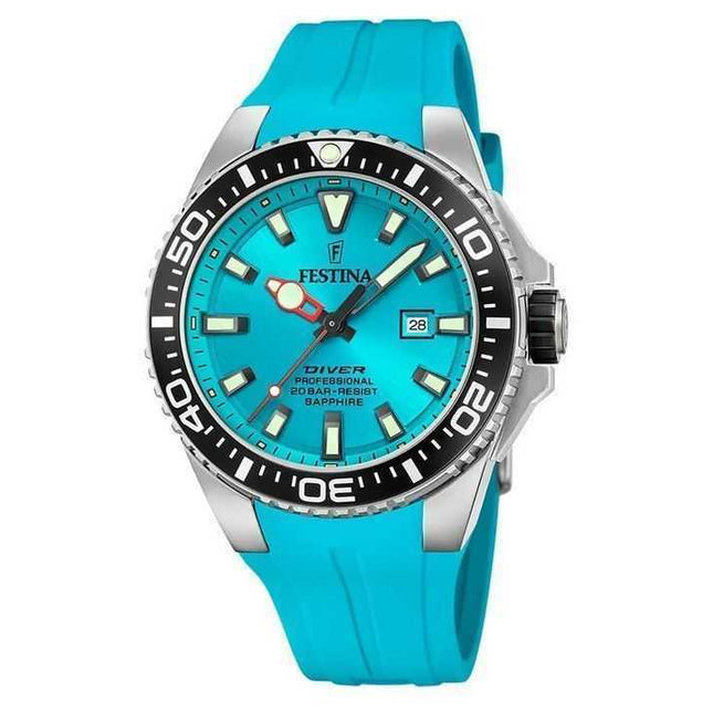 Festina Diver Rubber Strap Turquoise Dial Quartz F20664-5 200M Mens Watch