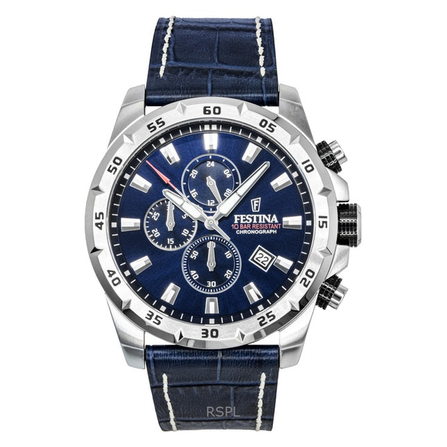 Festina Timeless Chronograph Leather Strap Blue Dial Quartz F20692-2 100M Men's Watch