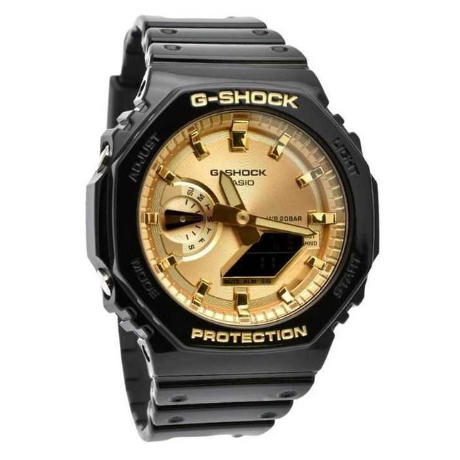 Casio G-Shock Analog Digital Black And Gold Color Resin Strap Quartz GA-2100GB-1A 200M Mens Watch