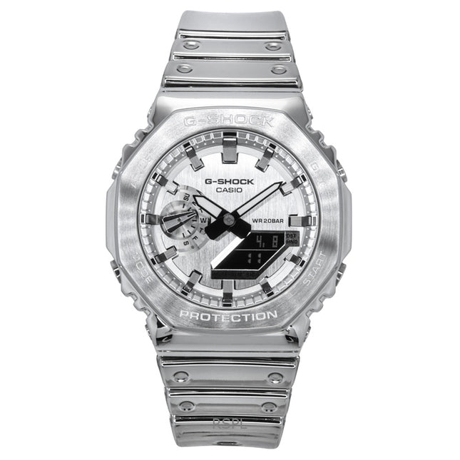 Casio G-Shock G-Steel Fine Metallic Tough Silicone Strap Grey Dial Quartz GM-2100YM-8A 200M Men's Watch