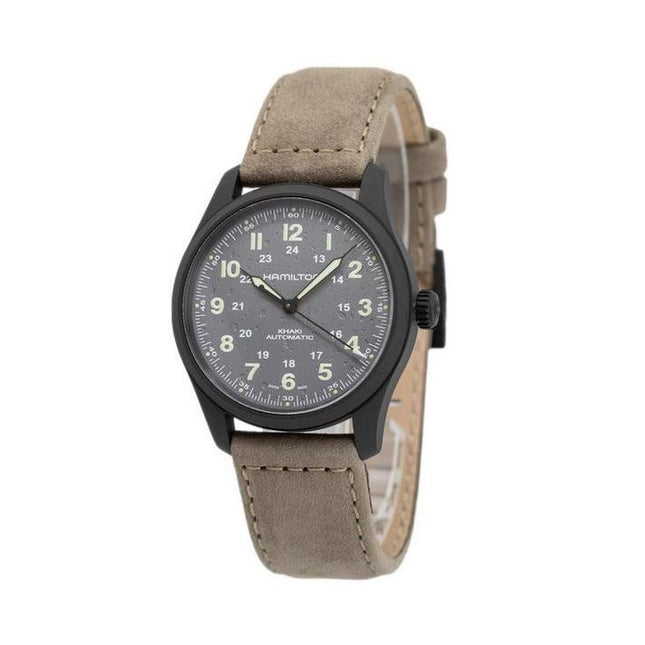 Hamilton Khaki Field Titanium Leather Strap Grey Dial Automatic H70215880 100M Men's Watch