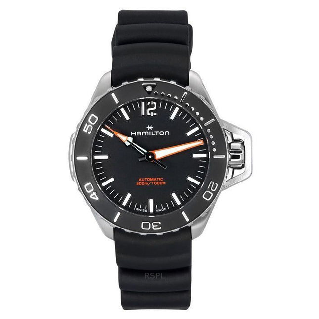 Hamilton Khaki Navy Frogman Rubber Strap Black Dial Automatic Diver's H77455330 300M Men's Watch