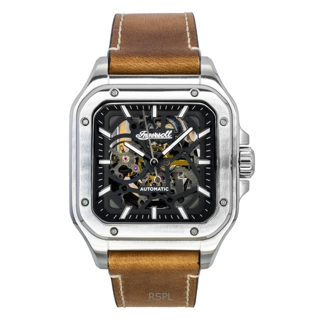 Ingersoll The Ollie Leather Strap Black Skeleton Dial Automatic I14503 Men's Watch