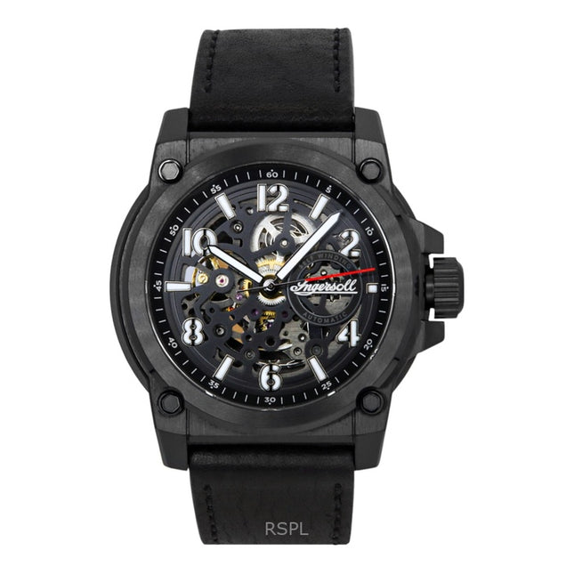 Ingersoll The Anvil Leather Strap Black Skeleton Dial Automatic I16602 Men's Watch