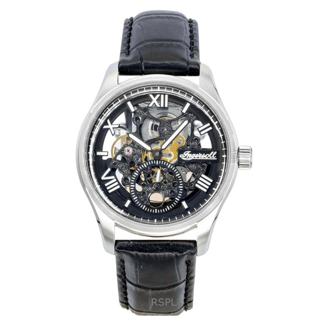 Ingersoll The Maverick Leather Strap Black Skeleton Dial Automatic I17401 Men's Watch