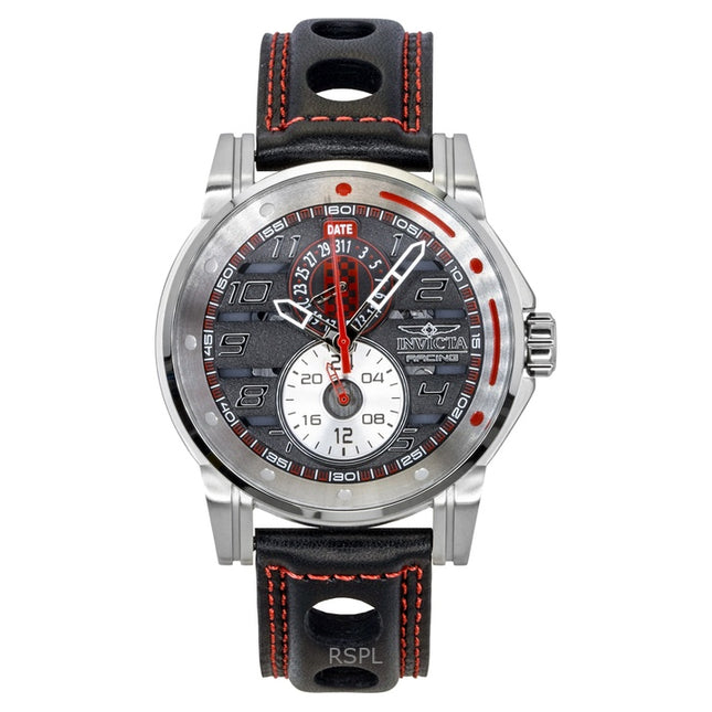 Invicta Racing Leather Strap Skeleton Black Dial Quartz 47533 Men's Watch