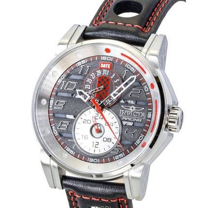 Invicta Racing Leather Strap Skeleton Black Dial Quartz 47533 Men's Watch