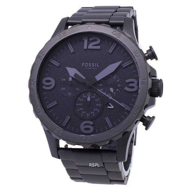 Fossil Nate Chronograph Black Dial Black Ion-plated JR1401 Mens Watch