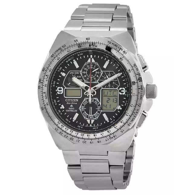 Citizen Promaster Skyhawk A-T Chronograph Stainless Steel Black Dial Eco-Drive JY8120-58E 200M Mens Pilot Watch