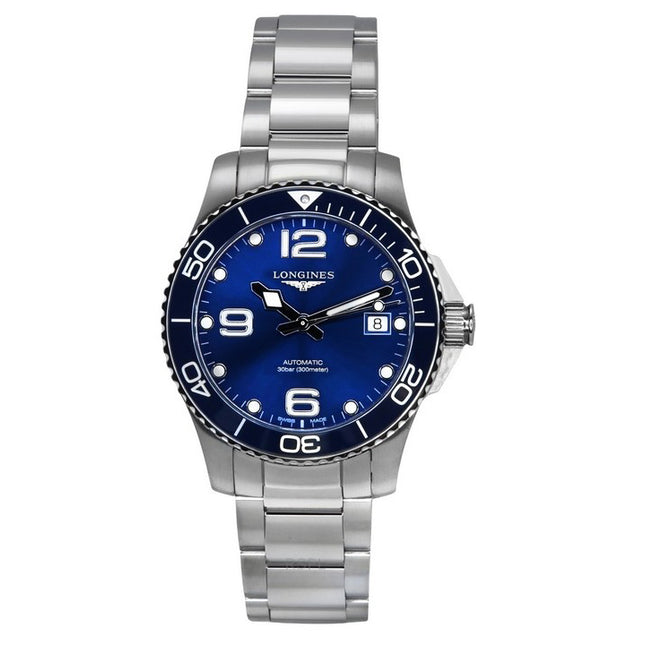 Longines HydroConquest Stainless Steel Sunray Blue Dial Automatic Diver's L3.780.4.96.6 300M Men's Watch