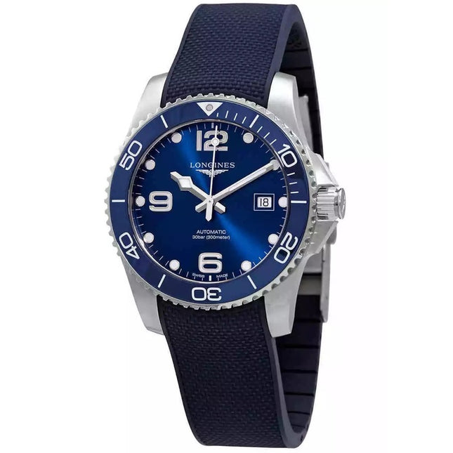 Longines Hydroconquest Rubber Strap Sunray Blue Dial Automatic Divers L3.781.4.96.9 300M Mens Watch
