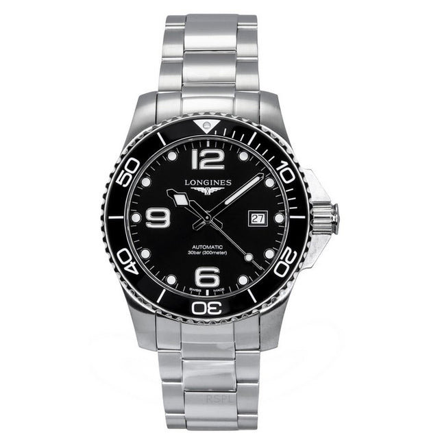Longines Hydroconquest Stainless Steel Sunray Black Dial Automatic Diver's L3.782.4.56.6 300M Men's Watch