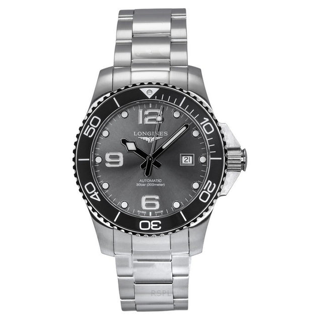 Longines Hydroconquest Stainless Steel Sunray Grey Dial Automatic Diver's L3.782.4.76.6 300M Men's Watch