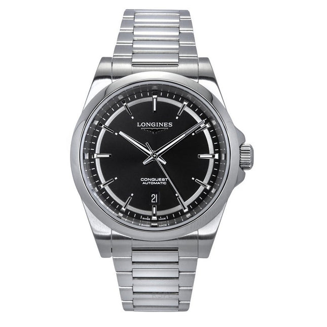 Longines Conquest Stainless Steel Sunray Black Dial Automatic L3.830.4.52.6 100M Men's Watch