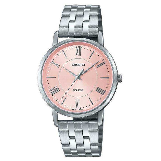 Casio Analog Pink Dial Stainless Steel Quartz LTP-B110D-4A LTPB110D-4 Women's Watch