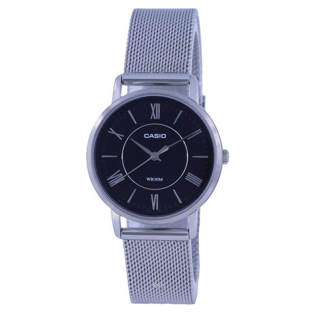 Casio Enticer Stainless Steel Mesh Black Dial Quartz LTP-B110M-1AV LTPB110M-1 Womens Watch