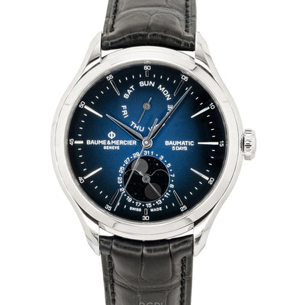 Baume & Mercier Clifton Leather Strap Moon phase Blue Dial Automatic M0A10593 Men's Watch