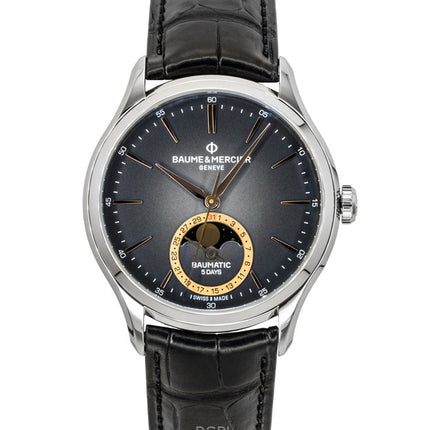Baume & Mercier Clifton Leather Strap Moon phase Black Dial Automatic M0A10758 Men's Watch
