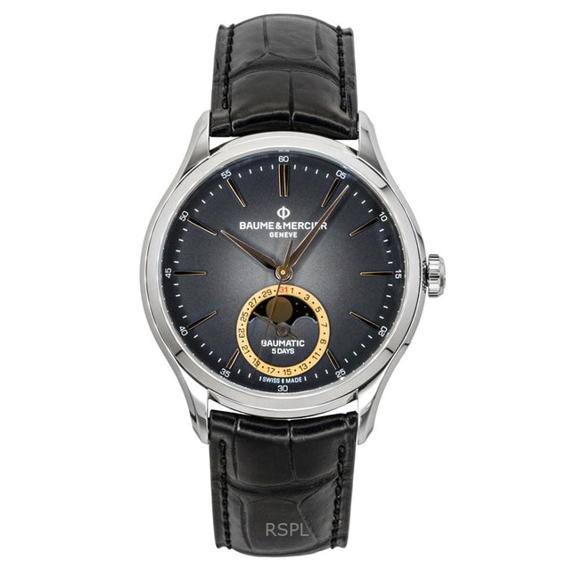 Baume & Mercier Clifton Leather Strap Moon phase Black Dial Automatic M0A10758 Men's Watch