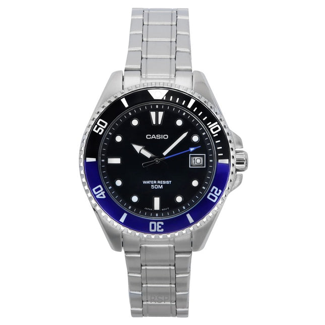 Casio Standard Analog Stainless Steel Black Dial Quartz MDV-10D-1A2 Mens Watch