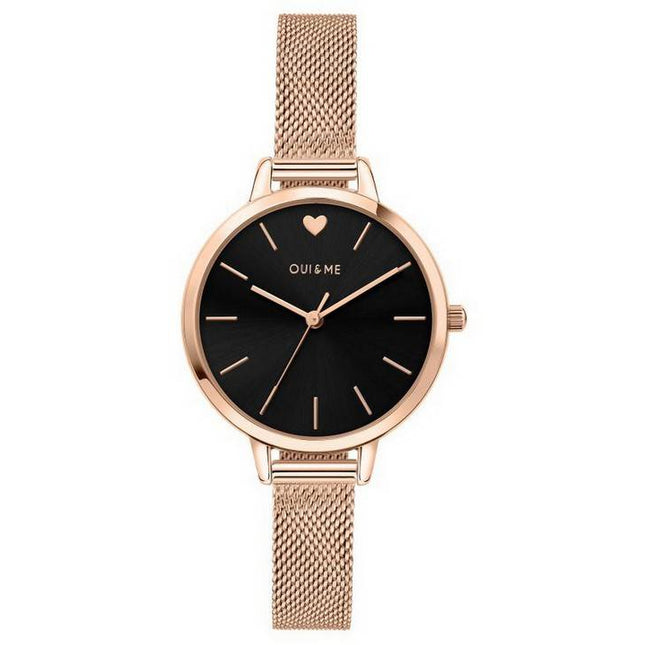 Oui & Me Petite Amourette Black Dial Rose Gold Tone Stainless Steel Quartz ME010002 Women's Watch