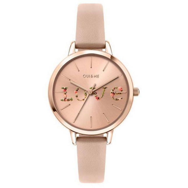 Oui & Me Fleurette Rose Gold Sunray Dial Leather Strap Quartz ME010018 Women's Watch