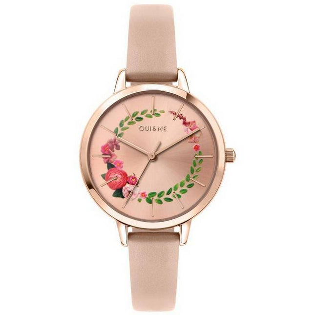 Oui & Me Fleurette Rose Gold Sunray Dial Leather Strap Quartz ME010038 Women's Watch