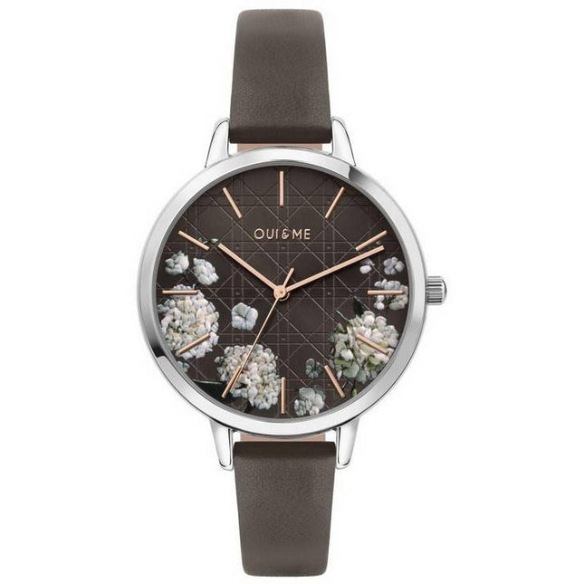 Oui & Me Grande Fleurette Dark Grey Dial Leather Strap Quartz ME010110 Women's Watch